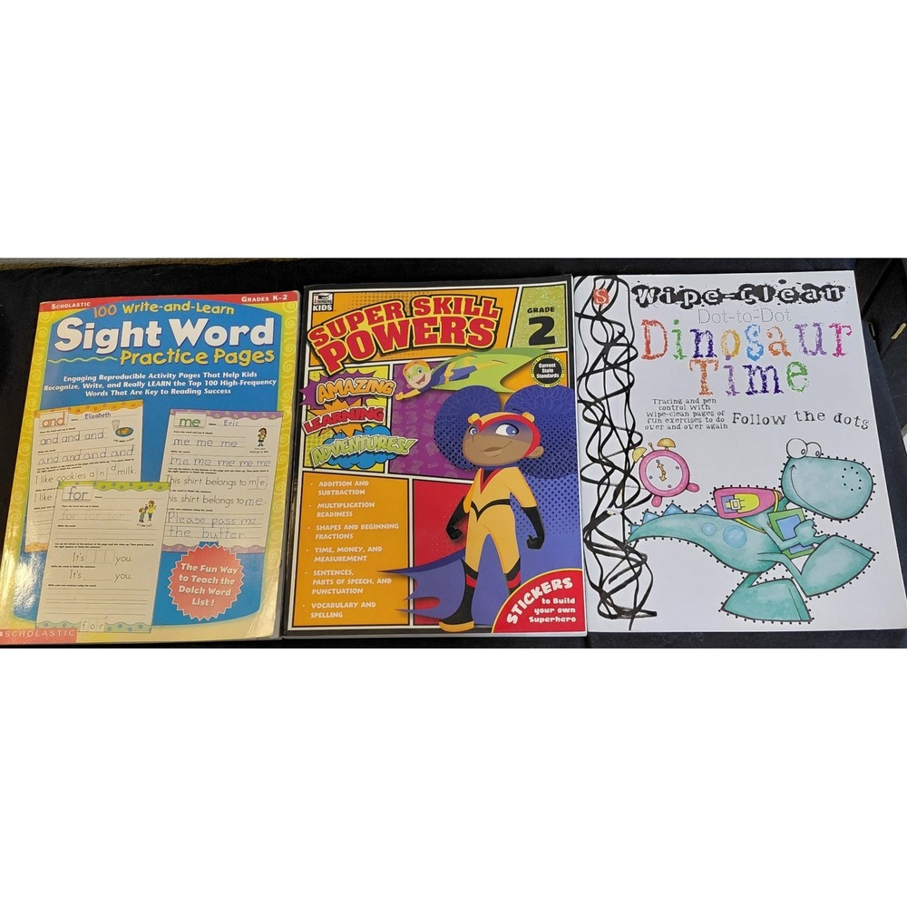 Lot of 3 Kids Educational Workbooks Grades K-2 Grade 2 Sight Words Math Reading
